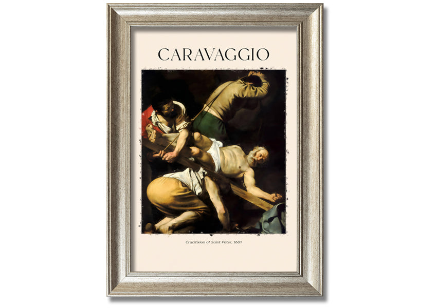 Canvas print of Crucifixion Of Saint Peter by Caravaggio, mounted on a box frame, showcasing vibrant colors and intricate details.